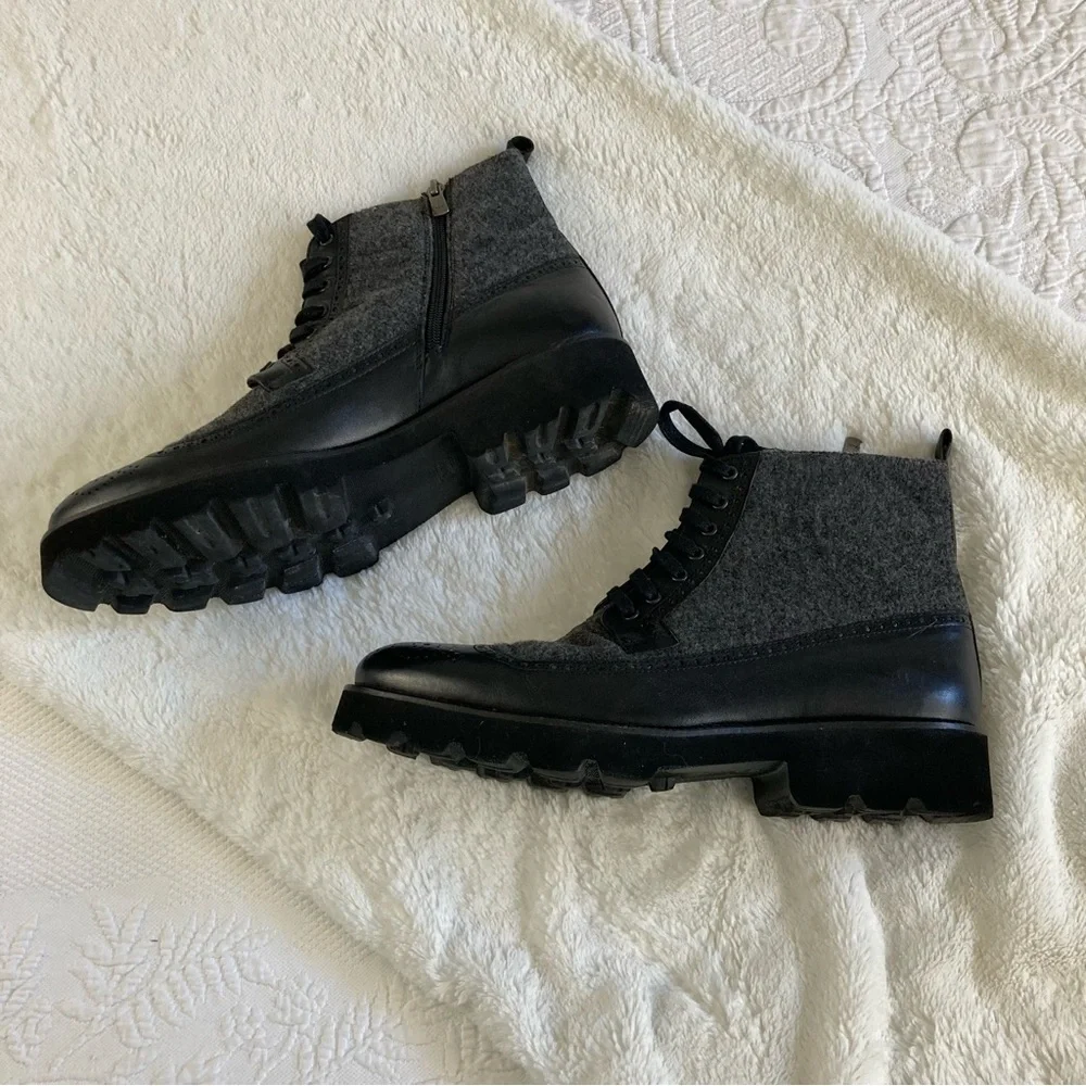 Jared Lang Men’s Wayne boots zip up wingtip wool & leather size 41, US 8